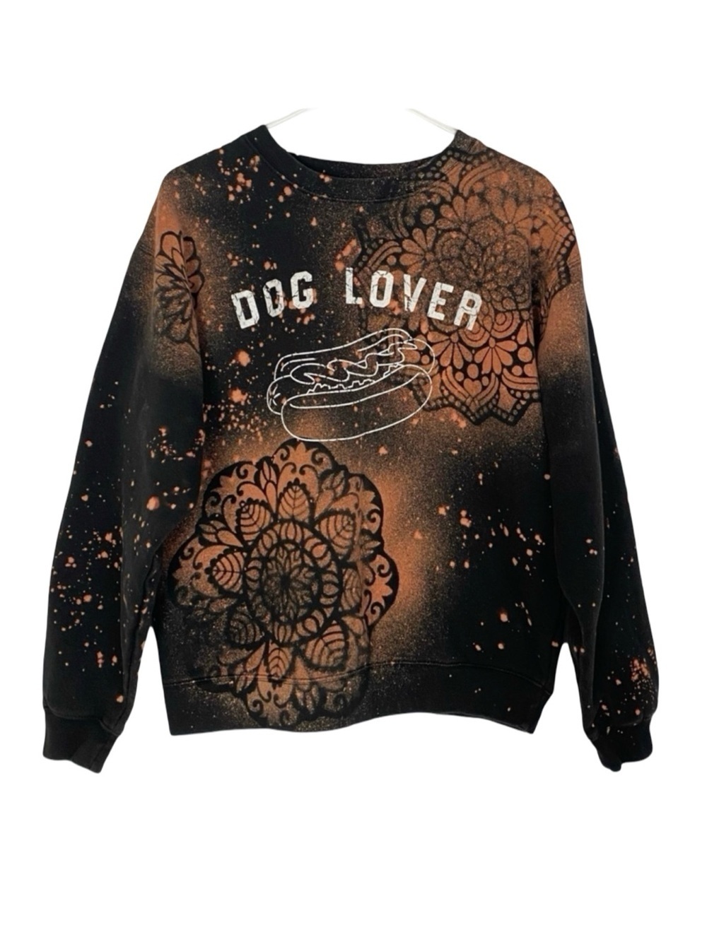 Dog Lover Sweatshirt Womens Large Custom Handmade Floral Mandala Pullover OOAK